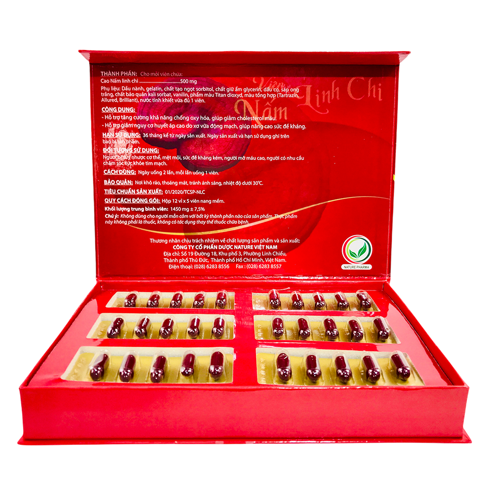 Combo Set 2 Hộp Viên Nấm Linh Chi NATURE PHARMA (60 Viên/Hộp) - Chống Oxi Hóa - Tăng Sức Đề Kháng